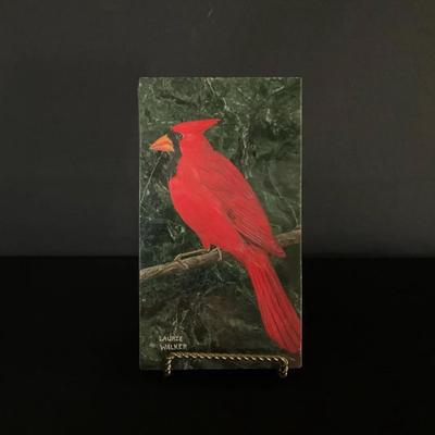 Original Painting On Polished Stone By Laurie Walker, Cardinal