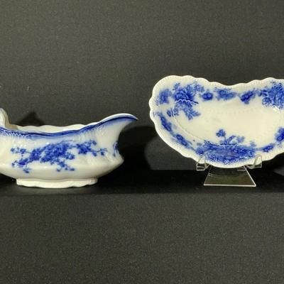 Grindley Marechal Niel Flow Blue Gravy Boat & Bone Dish