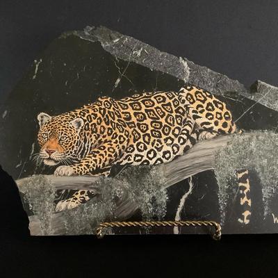 Original Painting On Polished Stone By Laurie Walker, Leopard
