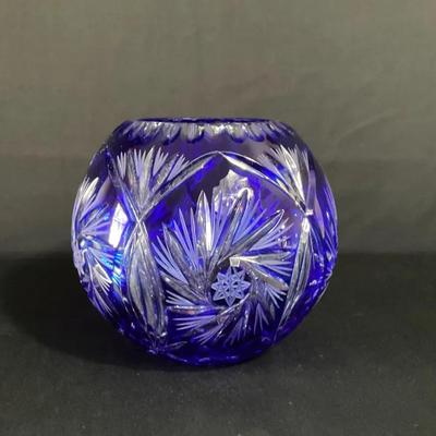 Bohemian, Cobalt Blue Cut To Clear Crystal Rose Bowl