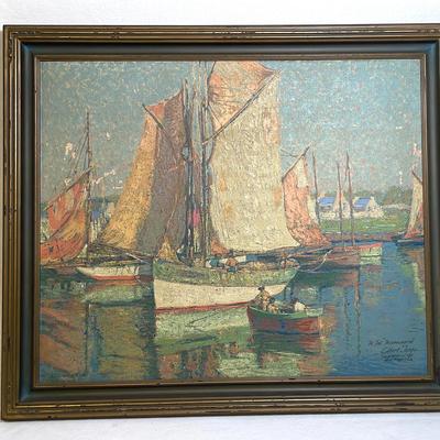 Sailboat Oil Painting, To The Triumvirate By Gilbert Tonge 