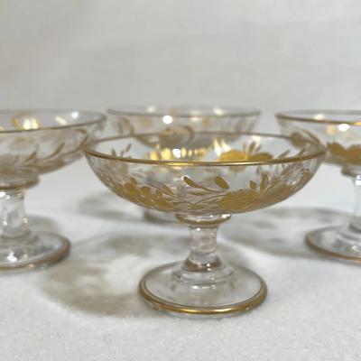 Gilded Glass Compote Condiment Dishes, antique 4pcs