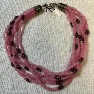 Sterling Silver, Amethyst And Faceted Crystal Bead Multi Strand Necklace
