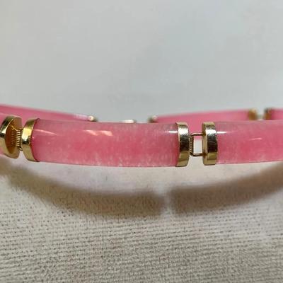 Pink Jade And 14k Gold Bracelet 