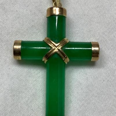 14k Jade Cross Pendant