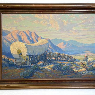 Western Landscape With Covered Wagon, Gilbert Tinge (1883-1970)