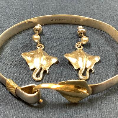 Sterling & 14k Bracelet & Earrings 