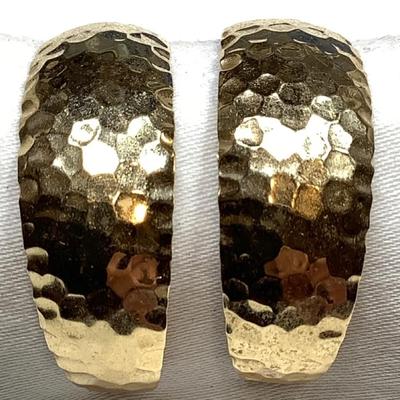 14k Hammered C Hoop Earrings