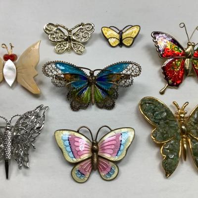 Sterling & Costume Butterfly Brooches
