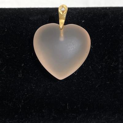 Vintage Frosted Quartz Heart Pendant With Diamond 