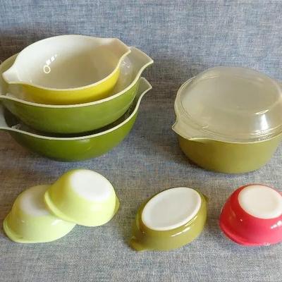 Olive Green And Chartreuse Pyrex