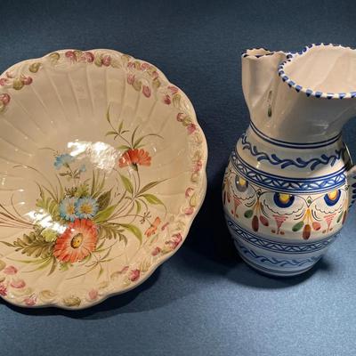 Hand Painted Serving Bowl And Pitcher 