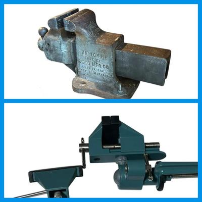 Reed Manufacturing Co Bench Vise, plus Two Tabletop Swivel Vises