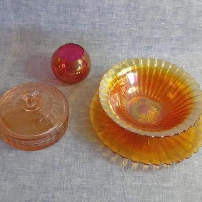 Amber Carnival And Pink Depression Glass