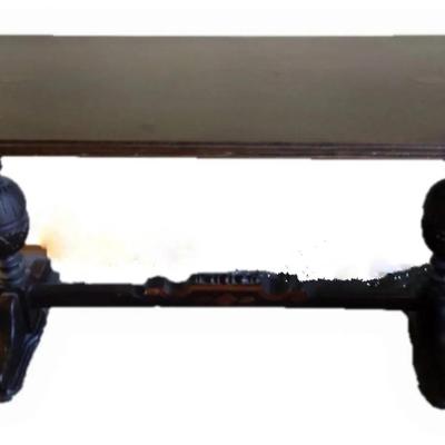 Trustle Table; Wood Inlay And Carved Legs