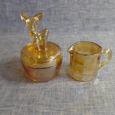 Marigold Carnival Glass Fawn And Pitcher