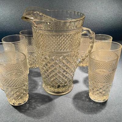 10 Anchor Hocking Wexford Waffle Juice Glasses And Pitcher