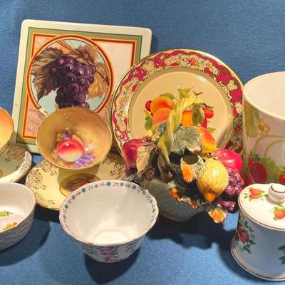 Fruit Themed Ceramics, Tin Plate And Paragon Teacup Sets