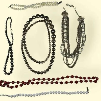 White And Red Glass Beads, Silver Tone Metal Beads And More