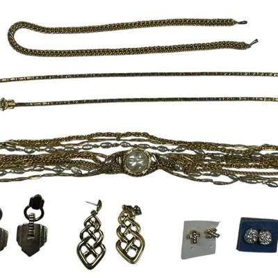 Great Mix Of Pierced Earrings And Gold-toned Necklaces