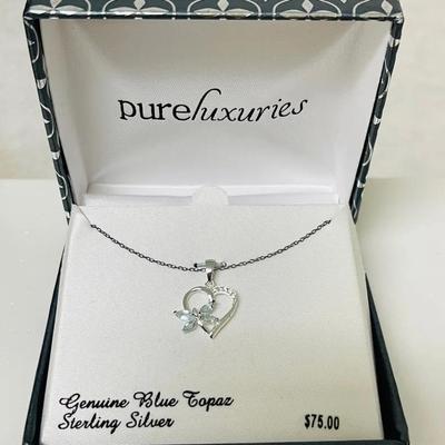 NIB “Pure Luxuries” Sterling Silver and Topaz Necklace