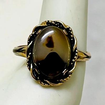 Vintage 10K GF Agate Stone Ring