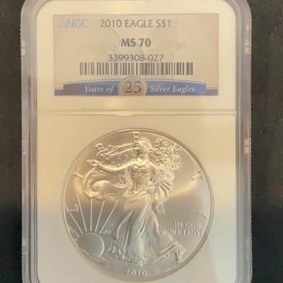 2010 Eagle S$1 – MS 70, Years Of 25 Silver  Eagles Graded by NGC