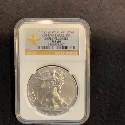 Struck At West Point Mint 2014(W) Eagle S$1 Early Releases MS 69- NGC