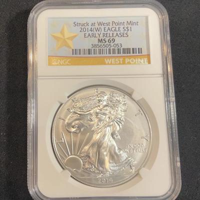 Struck At West Point Mint 2014(W) Eagle S$1 Early Releases MS 69 – Graded By NGC