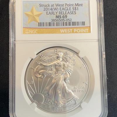 Struck At West Point Mint 2014(W) Eagle S$1 Early Releases MS 69 – Graded By NGC