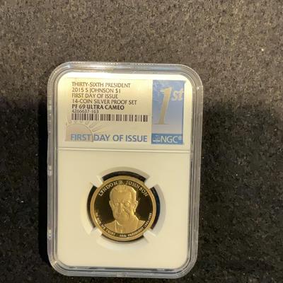 36th President 2015 S Johnson $1 First Day Of Issue 14-coin Silver Proof Set PF 69 ULTRA CAMEO NGC