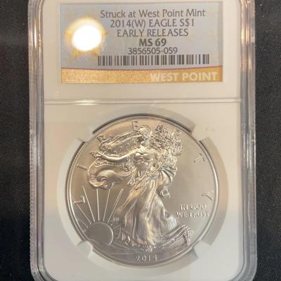Struck At West Point Mint 2014(W) Eagle S$1 Early Releases MS 69 – Graded By Ngc