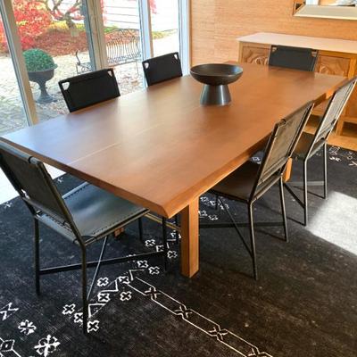 Sale Photo Thumbnail #38: Crate & Barrel oak dining table w/ set/6 Crate & Barrel Laredo chairs w/ leather seats and backs, excel. cond.