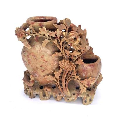 Sale Photo Thumbnail #46: Vtg. soapstone carved vase, 6 1/2 “ tall, 7” wd.