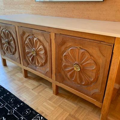 Sale Photo Thumbnail #83: Spanish revival marble-topped pine side board, 72 " width, 23" deep, 32" ht.