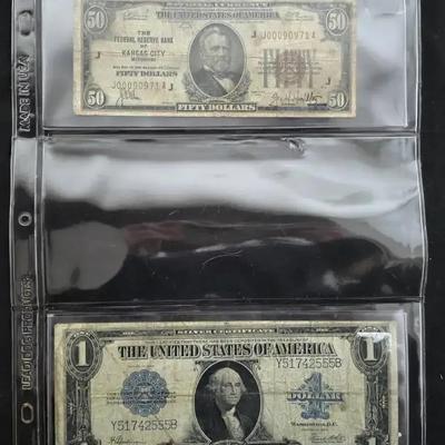 1929 $50 Kansas City National US Note and 1923 $1.00 Silver Certificate