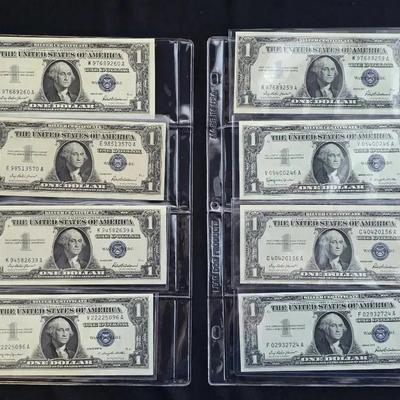 8 1957 Uncirculated $1.00 Silver Certificates
