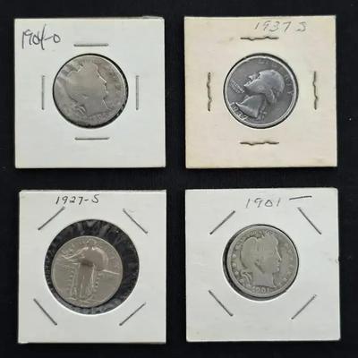 1901, 1904-O, 1927-S, & 1937-S Silver Quarter Lot