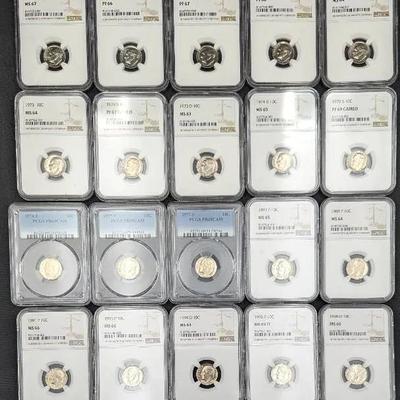 20 PCGS/NGC Graded Roosevelt Dimes