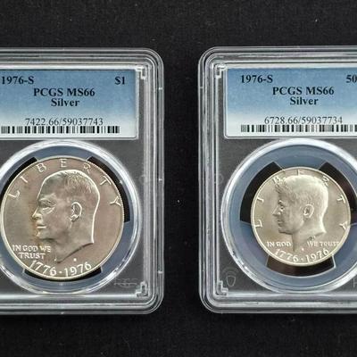 1976-S Silver Ike Dollar and Kennedy Half, PCGS Graded