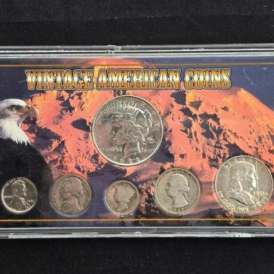 6 Coin Silver Set - Silver Dollar, Half, Quarter, Dime, Nickel, & Steel Cent