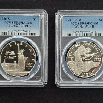 1986-S and 1991-W Silver $1.00 US Mint Commemorative PCGS