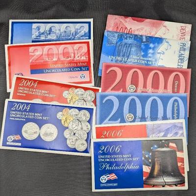 5 P&D Mint Sets, All Original, 1999, 2000, 2002, 2004, & 2006