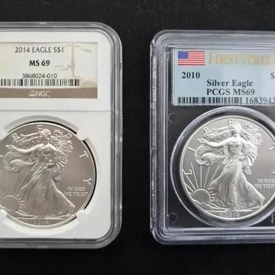 2010 PCGS and 2014 NGC MS69 Silver 1oz. Eagles