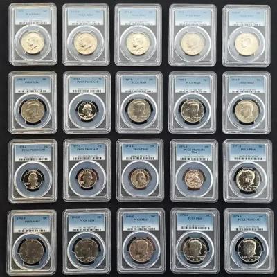 20 PCGS Graded MS Proof Quarters & Halves in Box