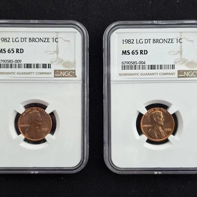 1982 Large Date Lincoln Cents MS65 RD NGC Graded (2)
