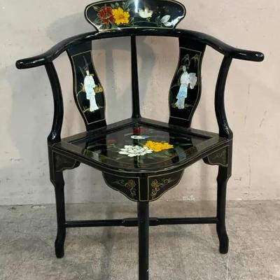 Chinese Black Lacquer Corner Chair 