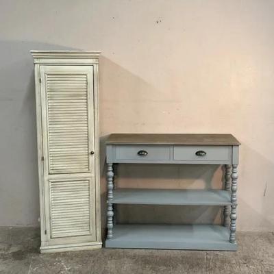 Two Tier Console Table W/ Upright Cabinet 