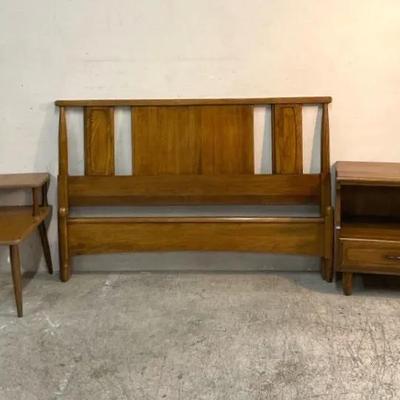 MCM Pecan Headboard, Footboard & Nightstand By Owasso 