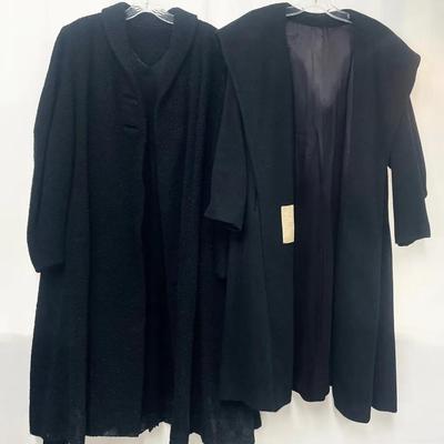 2 Heavy Black Vintage Coats – Textured Bouclé & Oversized Hooded Styles Mid-century